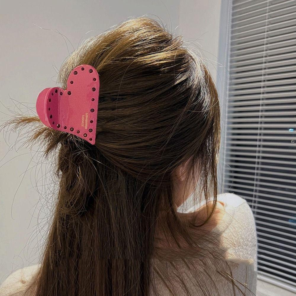 NEEDWAY Needway Wanita Cakar Rambut Kreatif Fashion Hiasan Kepala Hati Manis Ukuran Besar Wanita Hairgrip Ponytail Holder Zirkon Persegi Panjang Hiasan Kepala Kristal Hiu Klip