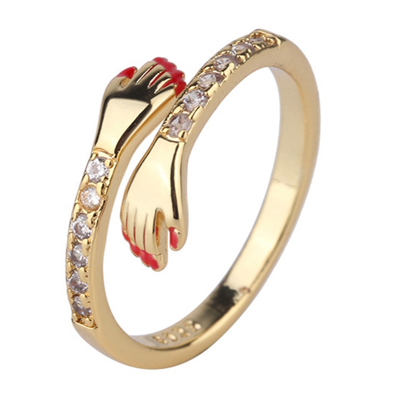 Zircon Hug Rings Untuk Wanita Tembaga Geometris Peluk Pasangan Adjustable Ring Pernikahan Natal Aesthetic Perhiasan Hadiah Anillos