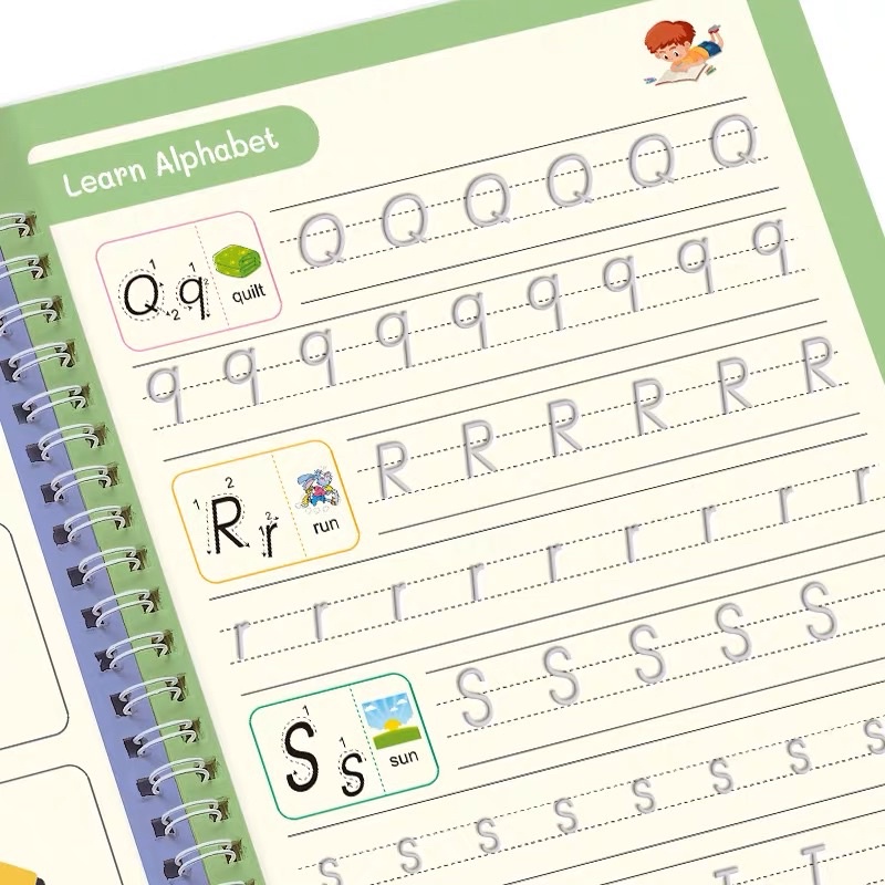 MS - Buku Ajaib Belajar Menulis Anak / Latihan Menghitung Menggambar Tulis Huruf Dan Angka / Sank Magic Practice Writing Book / 1 Set Buku Isi 4 + Pulpen Buku Prasekolah Paud TK / Edukasi Hadiah Kado Ulang Tahun Anak Reuseable Alphabet Math Drawing Number