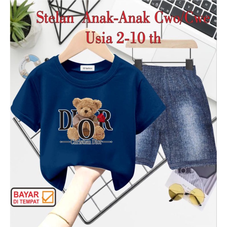 ((IB))SETELAN ANAK UNISEX SEMI JEANS/BEAR DIGITAL SABLON