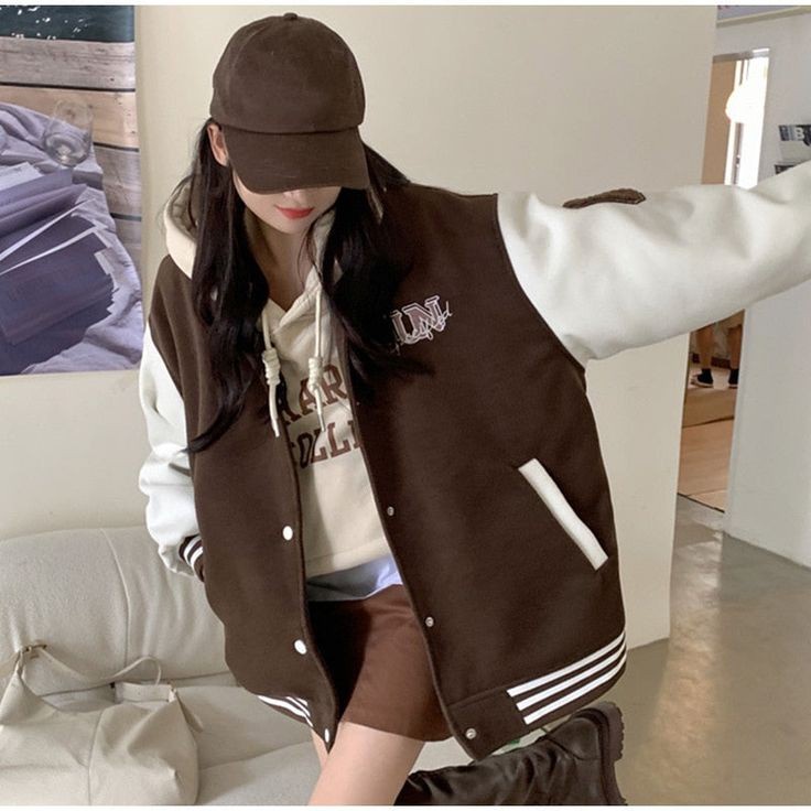 Jacket Baseball GO PARTY IN 1980 Sweater Varsity Pria Wanita Oversize Bahan FLEECE OOTD Korean Look Kasual Santai