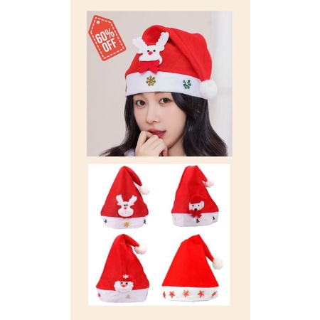 Topi Natal Santa Topi Santa Motif Random untuk anak/remaja Merry Christmast