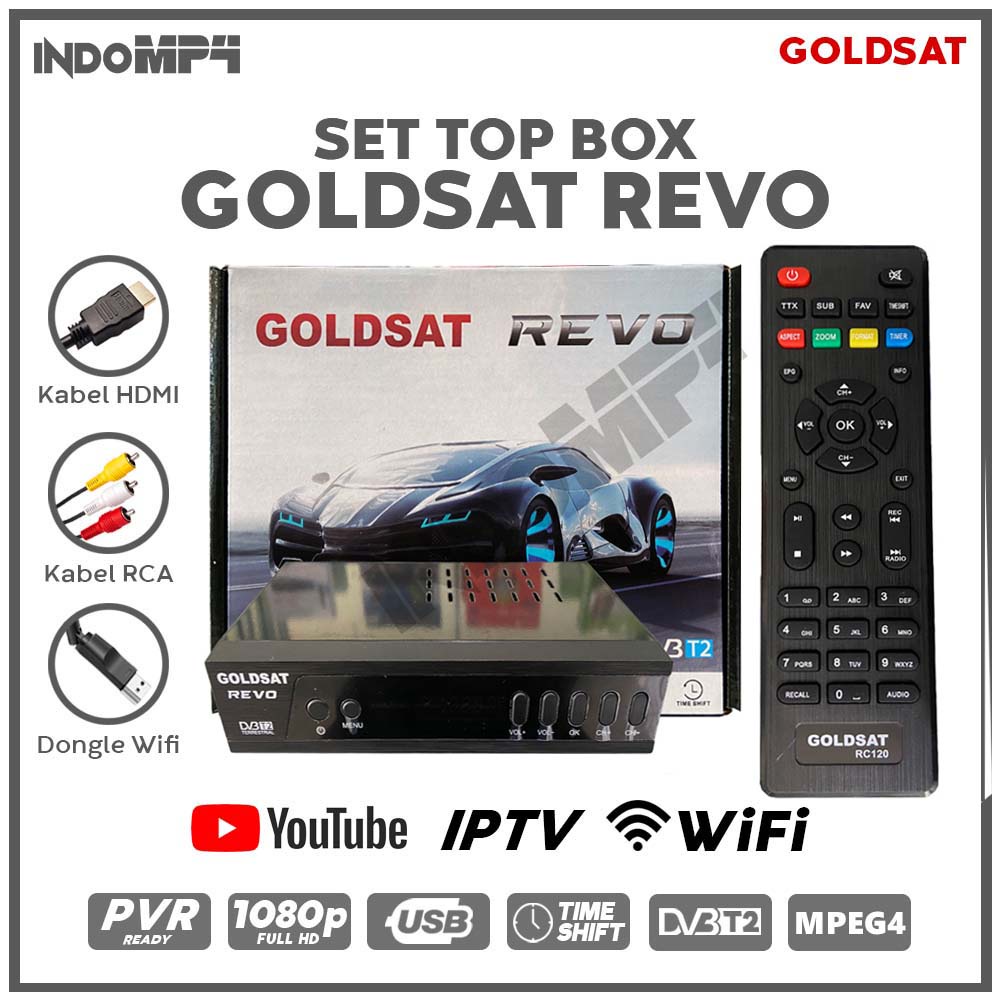 SET TOP BOX GOLDSAT REVO + KABEL HDMI + DONGLE WIFI ERZA