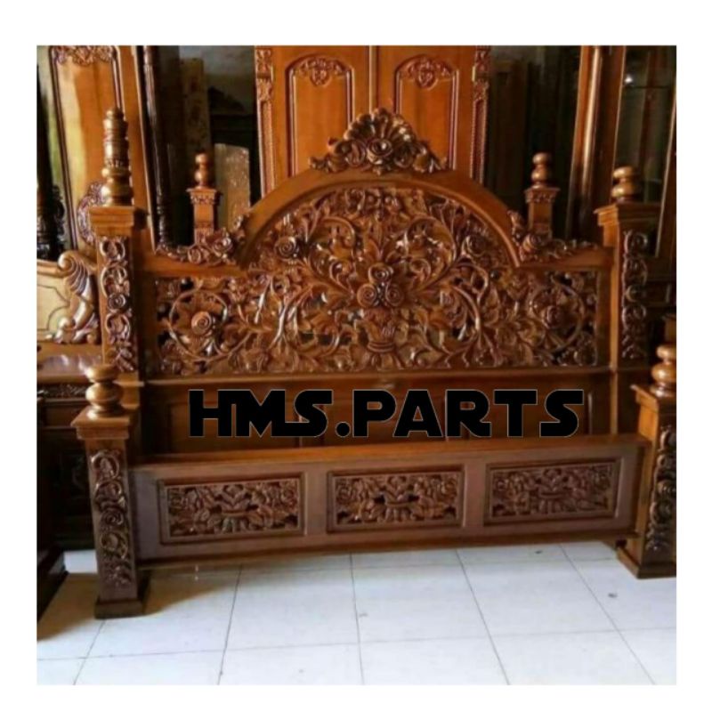 Tempat Tidur Dipan KDI Mawar Kaki 12 Kayu Jati Termurah.