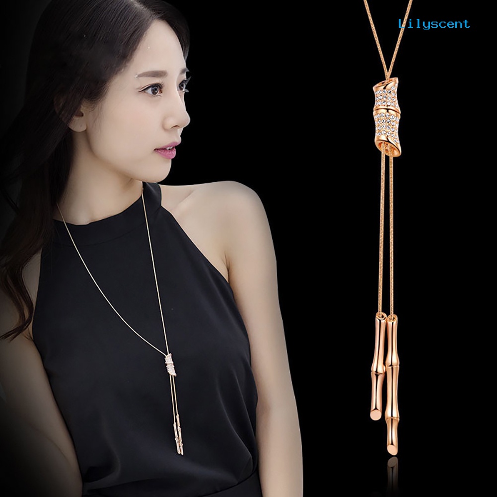 [LS]Wanita Simpul Bambu Rumbai Adjustable Liontin Kalung Rantai Perhiasan