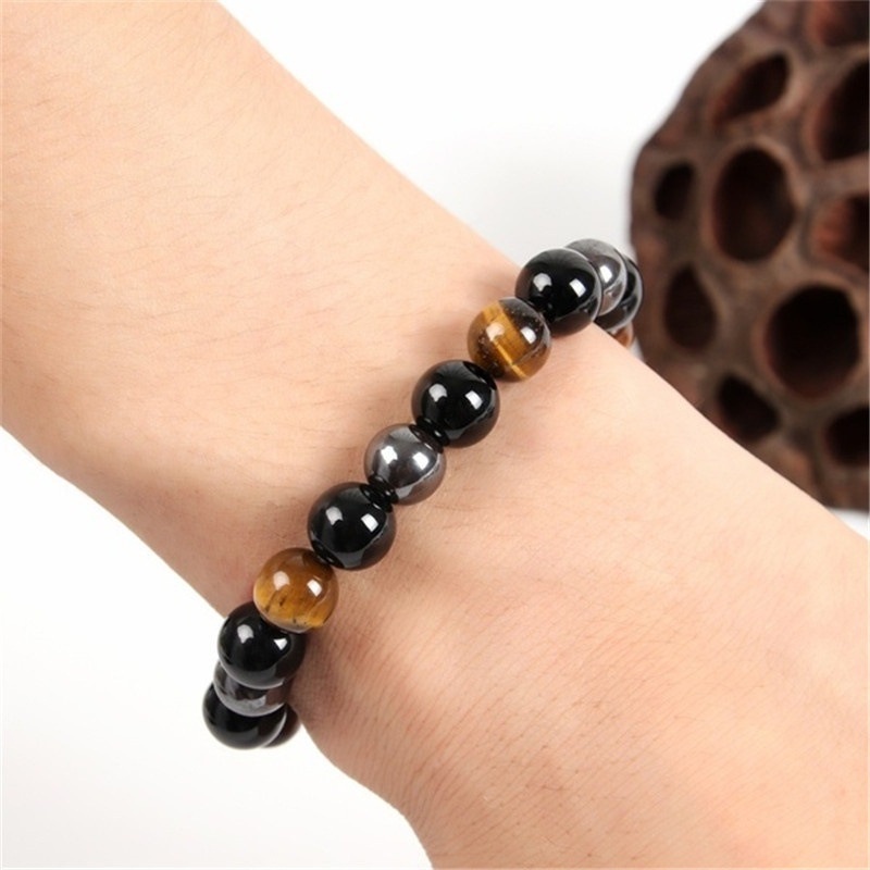 1pc 8pcs 10mm Hitam Obsidian Hematite Tiger Eye Beads Gelang Magnetik Perlindungan Kesehatan Perhiasan Untuk Wanita Pria