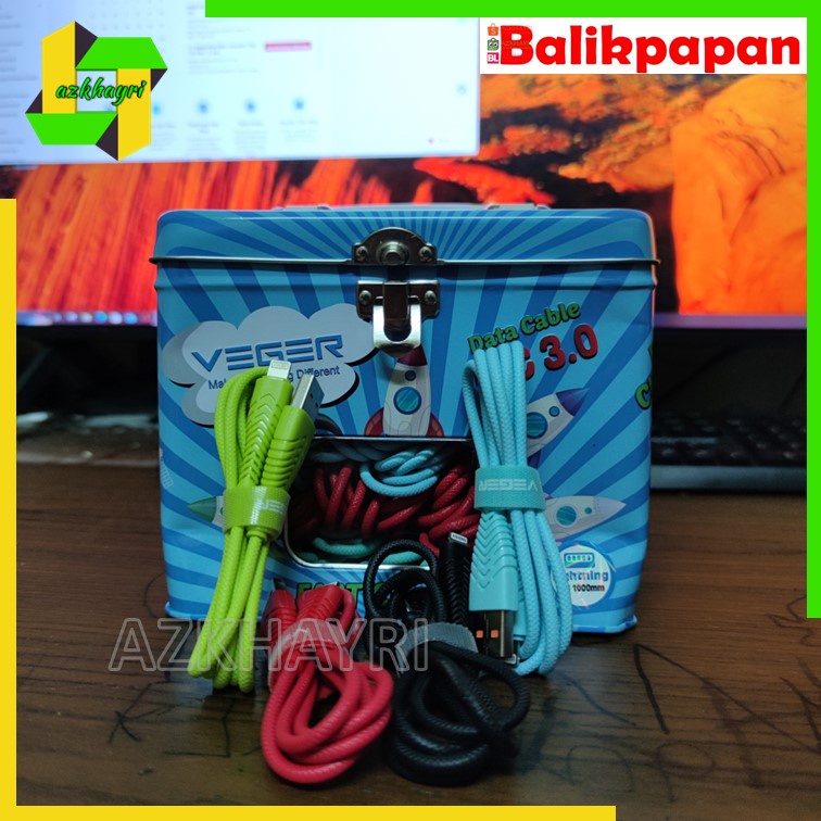 VEGER Kabel Data V110 USB Type C 2.4A Type-C Micro Lightning iPhone High Speed Fast Charging Quick Charge