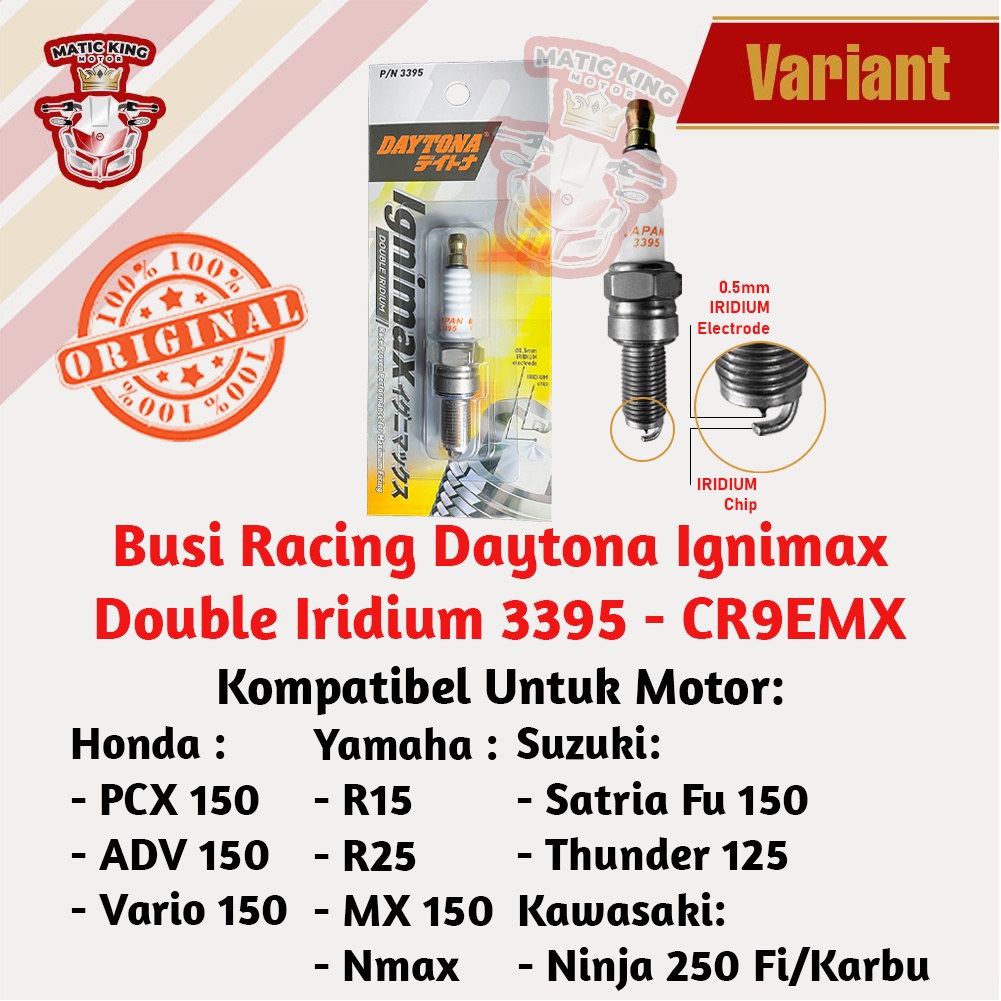 Busi Racing Iridium Beat Vario Karisma Supra X 125 Scoopy Verza PCX New MegaPro Genio Deluxe Blade Revo absolute CBR ADV 150 250R DAYTONA IGNIMAX 3394