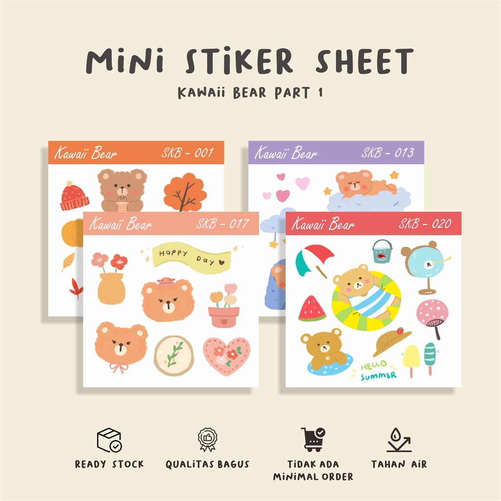 

( 10 pcs )Mini stiker sheet KAWAII BEAR 1 /murah/stiker sheet buku