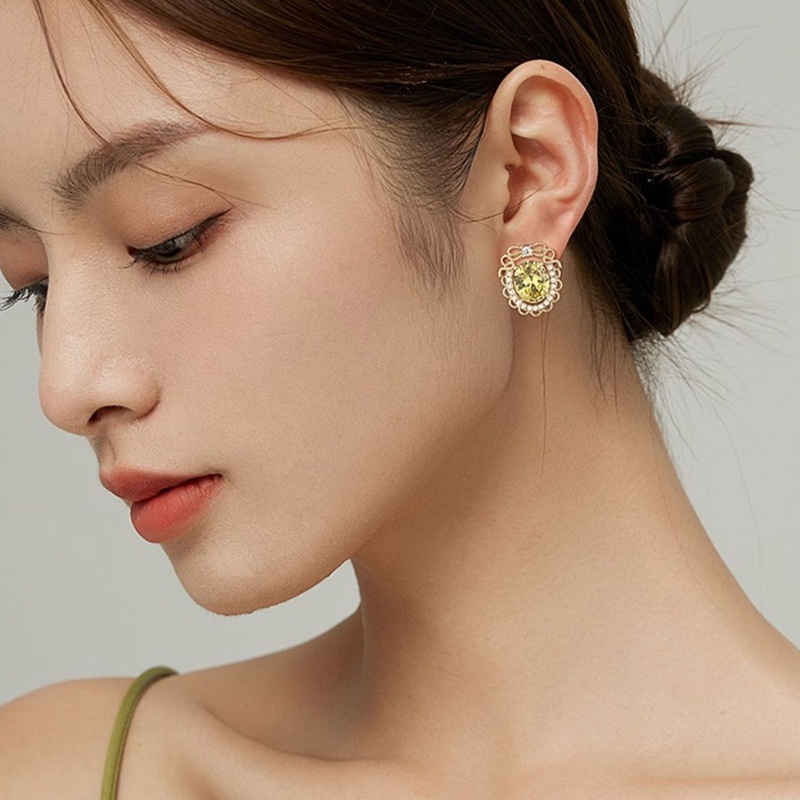 Fancyqube Women Olive Green Stone Anting Tusuk Wanita Pertunangan Pernikahan Earring Anniversary Hadiah Hari Valentine