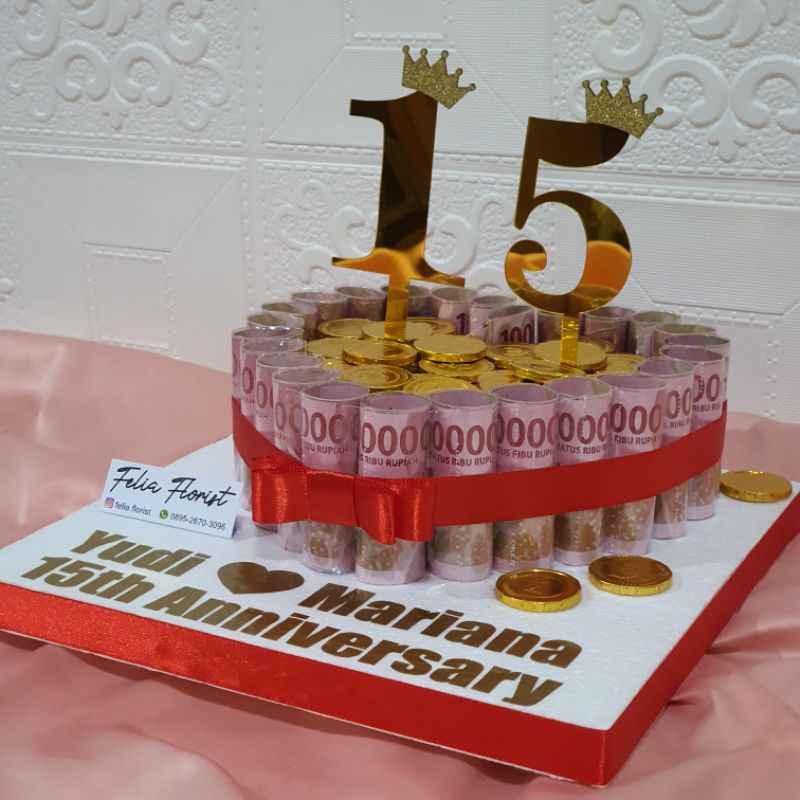Hadiah Aniversary Anniv Kado Pacar Suami Istri Wedding Gift Ulang Tahun Ultah | Money Cake 1 Tier Low Small Kue Uang