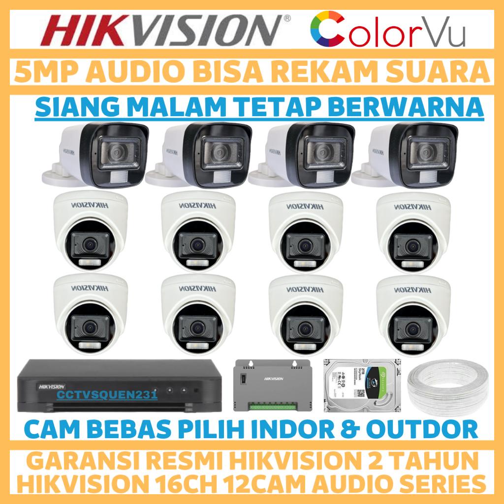 PAKET CCTV HIKVISION COLORVU 5MP 16 CHANNEL 12 CAMERA AUDIO SERIES TURBO HD