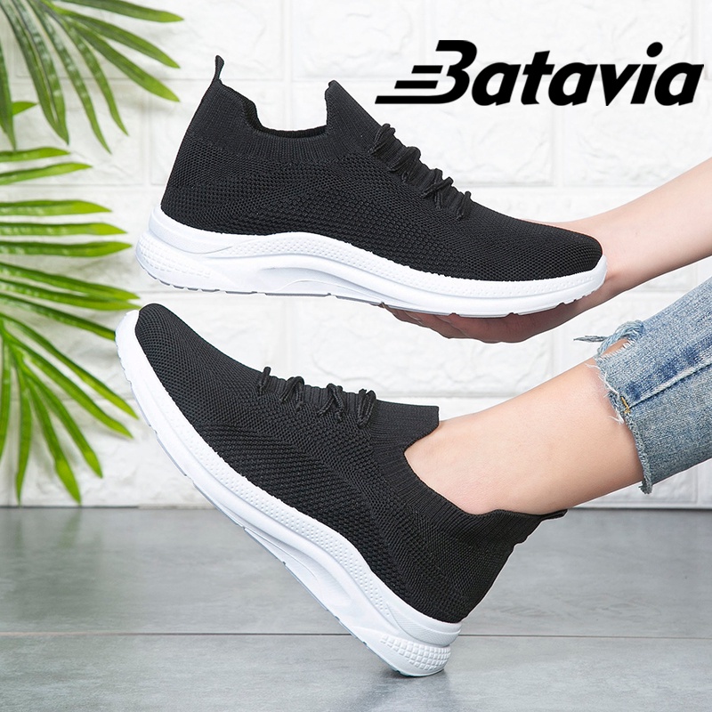 （COD）Batavia Sepatu Sepatu Murah Baru Wanita Rajutan Wanita Mengenakan Sepatu Sekolah Sepatu Sepatu Perempuan Hitam Sepatu Jogging Sepatu P4 D4 N10