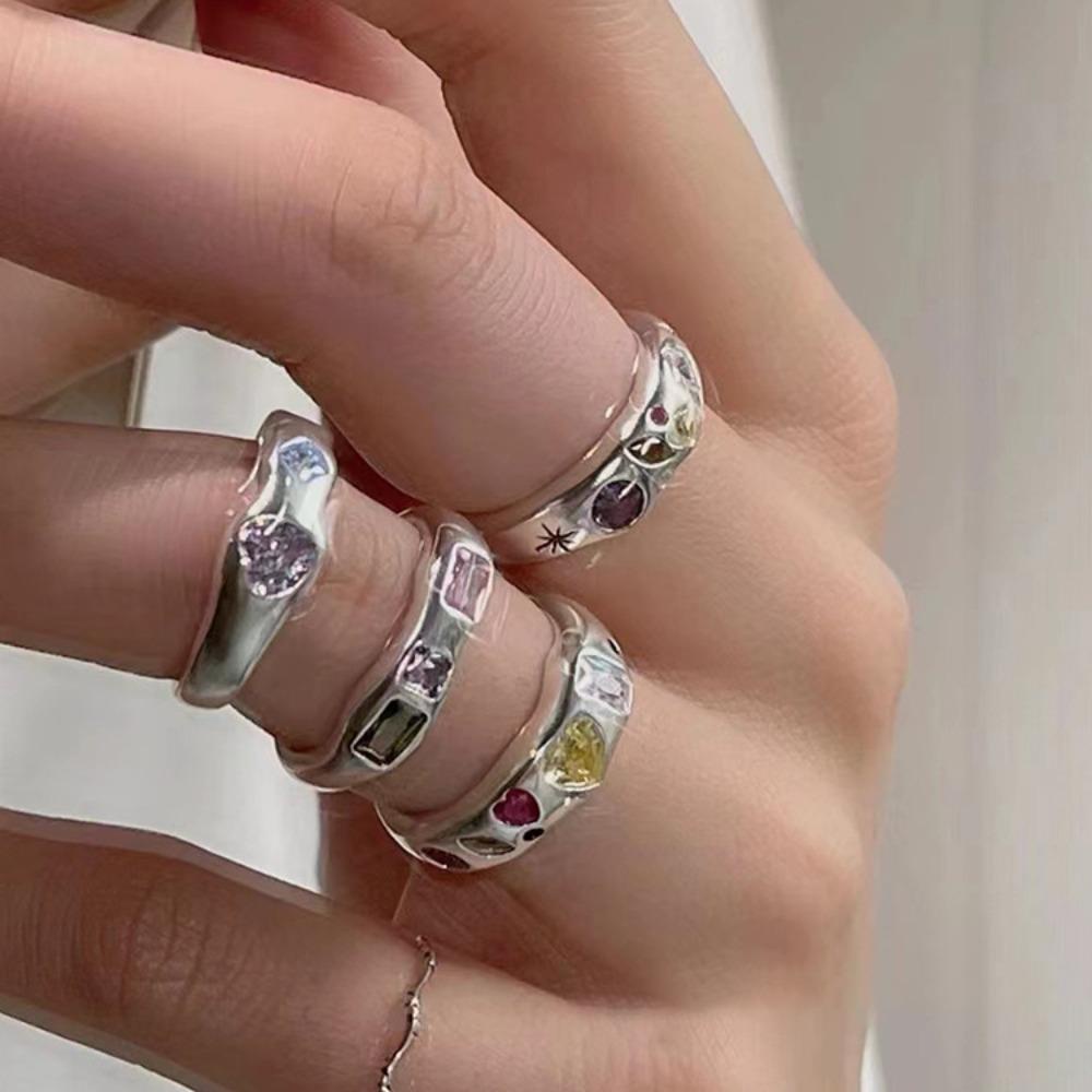 Agustin Wanita Geometris Cincin Pria Kepribadian Vintage Hadiah Hari Valentine Gaya Korea Perhiasan Gaya Jalanan Berlian Imitasi Rings