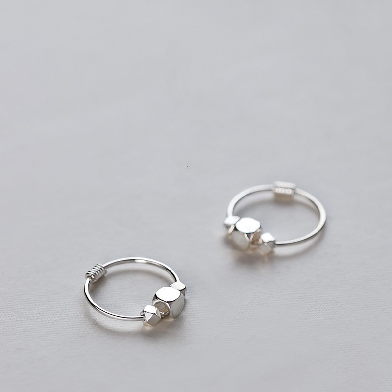 Kami Bunga Chic s925 Perak Kecil Kubus Hoop Anting-Anting Untuk Wanita Gadis Elegan Geometris Pesona Anting Bulat Fashion Telinga Perhiasan