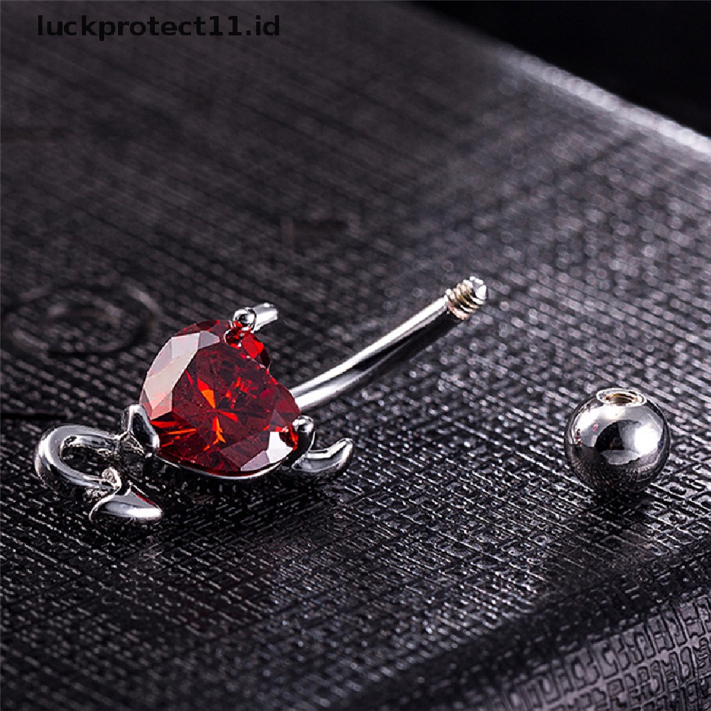 /Fashion Hot// Fashion// Cincin Pusar Belly Button Kristal Berlian Imitasi Jantung Spiral Setan Perhiasan.