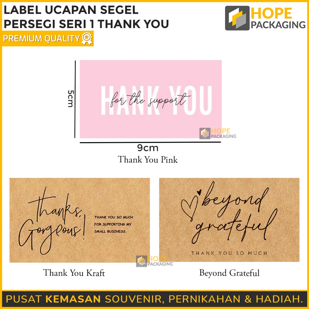 

(Harga / 1 pack Isi 50 Pcs ) Sticker Label Ucapan SERI 1 (THANK YOU) Size : 5x 9 cm