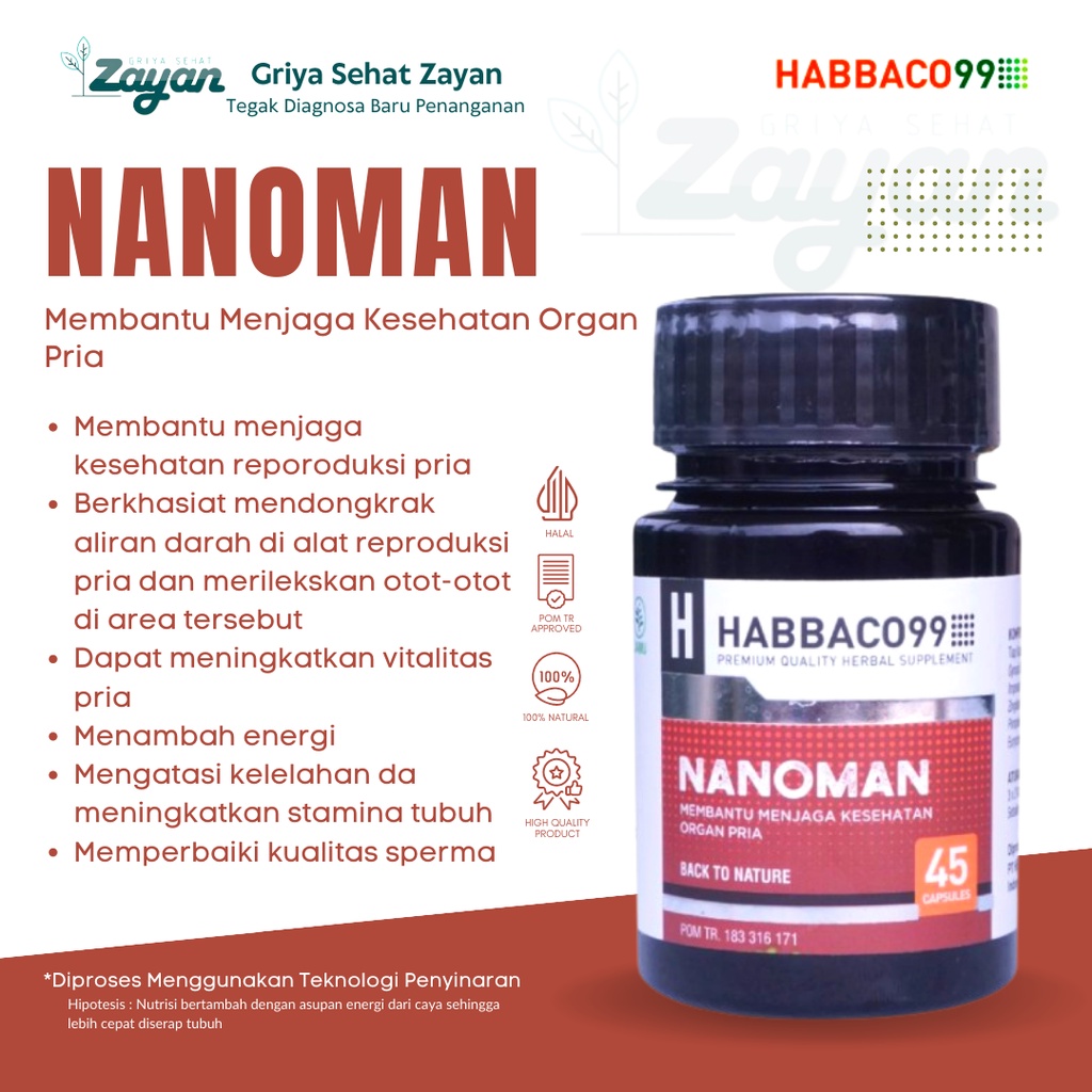 

HABBACO99 NanoMan Suplemen Herbal Menjaga Kesehatan Organ Pria 45 kapsul