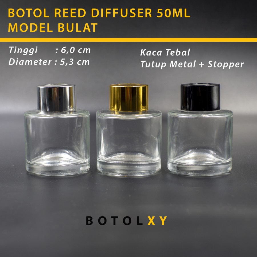 Botol REED DIFFUSER 50ml - Model Bulat Kaca Tebal Clear Aromatherapy