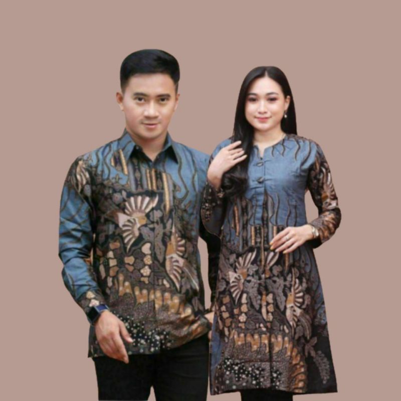 Batik Tunik Couple Modern Set Pakaian Couple Kemeja Batik Panjang Tunik Batik Wanita Batik Couple