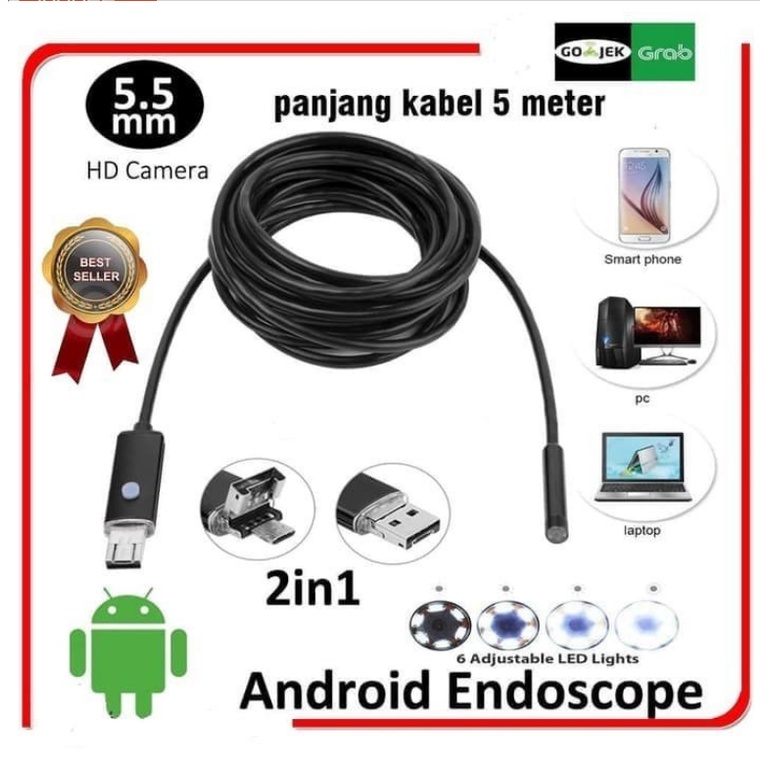 (Stok, Dikirim dari Jakarta) ENDOSCOPE KABEL Camera Android 5M 5.5MM LENS Pengintai Android