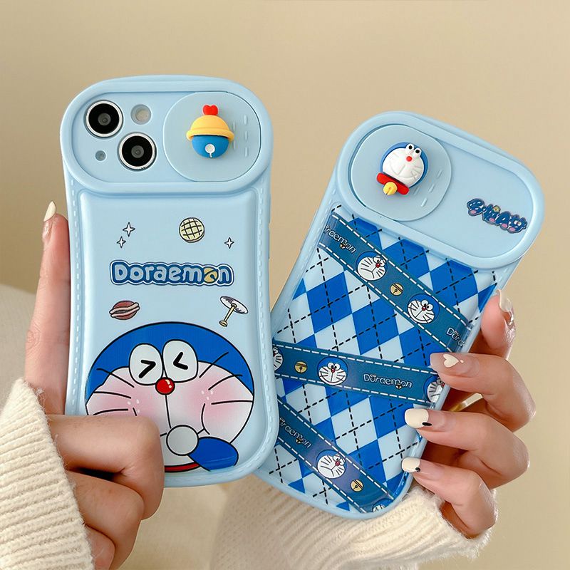 Lovely Doraemon Doll Push The Window Cover Soft Case iP iPhone 11 12 13 14 Pro Max Blue Casing Apple