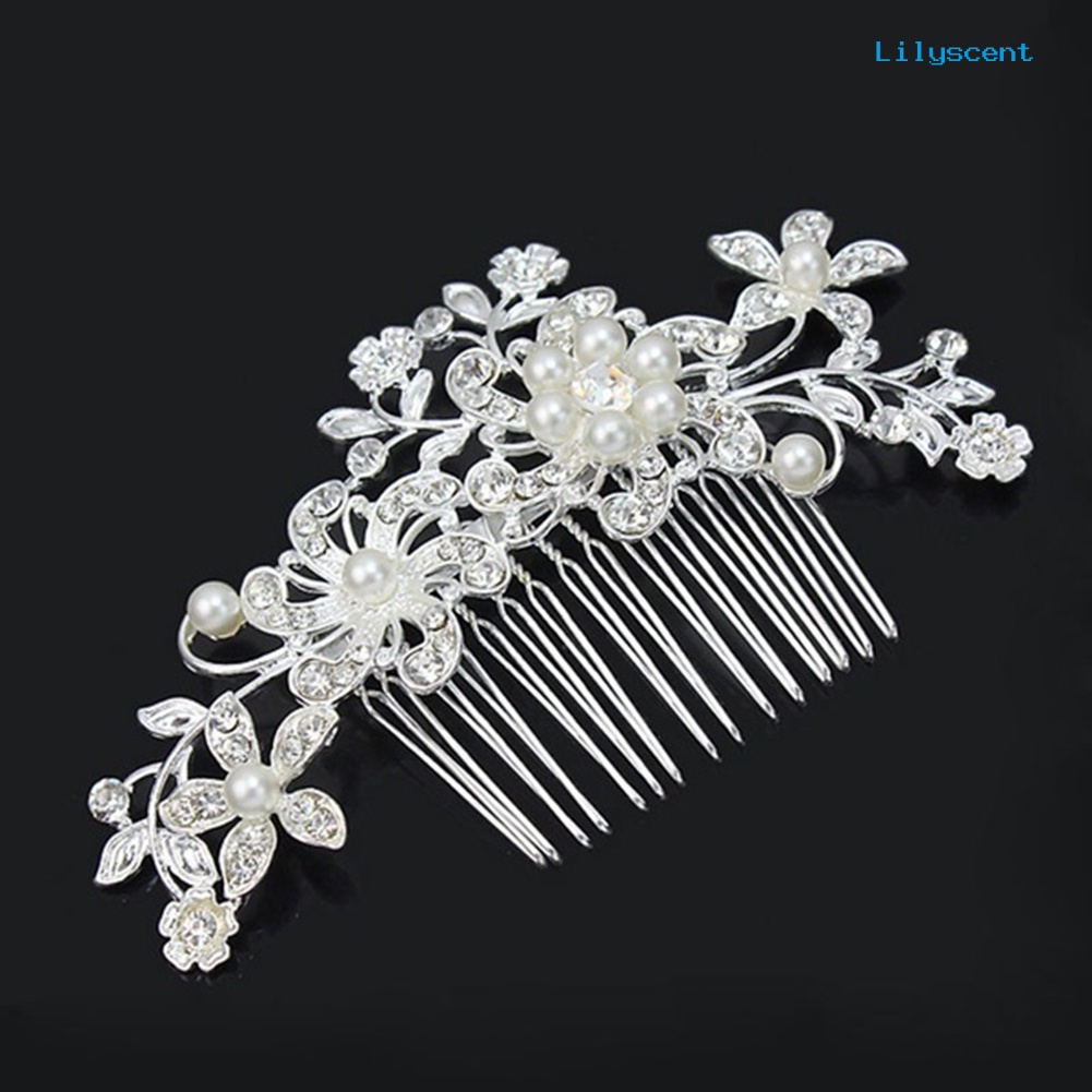 [LS]Rhinestone Faux Pearl Hias Bunga Sisir Rambut Jepit Rambut Pengantin Pernikahan Aksesori