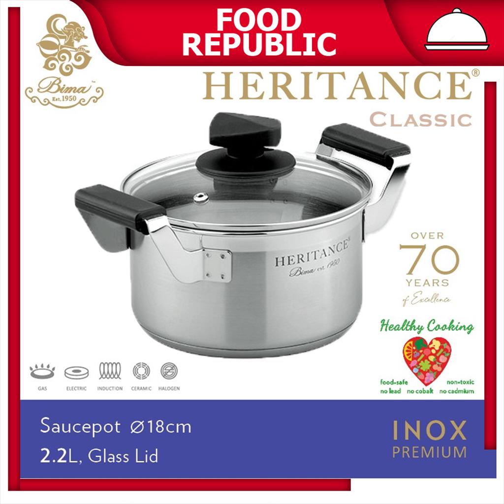 BIMA HERITANCE SAUCEPOT 18 CM BP120218 TUTUP KACA GAGANG HITAM