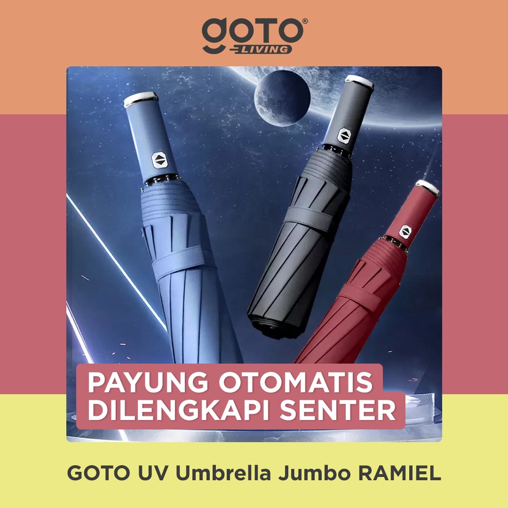 Goto Ramiel Payung Lipat Umbrella Otomatis Jumbo Polos Senter Anti UV