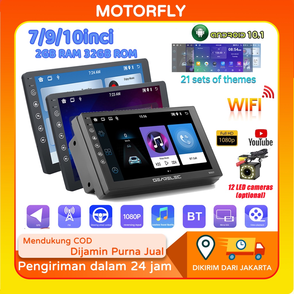 【GEARELEC】 Car Radio Mobil Navigasi 2G + 32G Android 10 Head Unit with 21 tema car radio untuk TOYOTA Daihatsu Mitsubishi HONDA SUZUKI Hyundai NISSAN 7/9/10 Inci IPS Lapisan Layar Sentuh  Dukungan WiFi/GPS/youtube