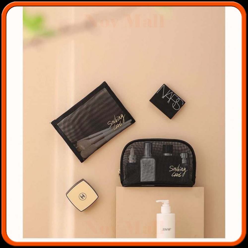 Tas Make Up Kosmetik Transparent Mesh Flat Mouth Bag -BY654