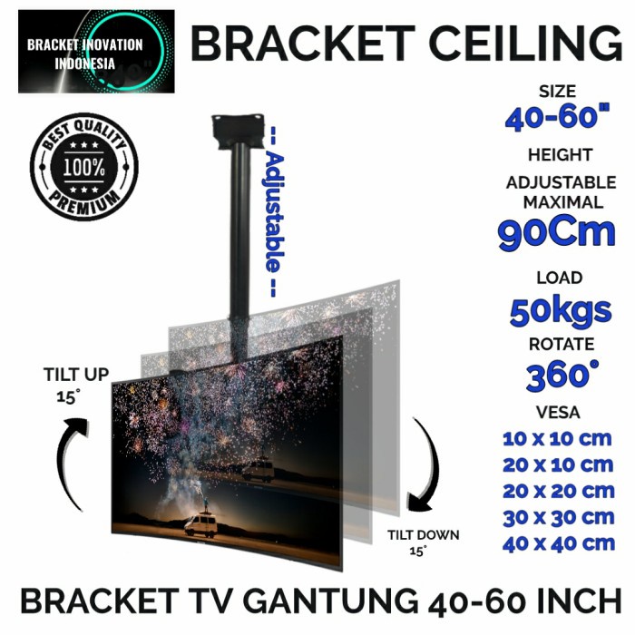 Bracket TV gantung plafon 60 58 55 50 49 43 40 inch ADJUSTABLE TILT BIG SALE