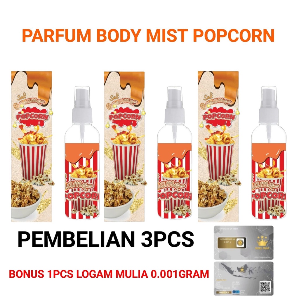 GEN - PROMO 3PCS BONUS EMAS Parfum Body Mist Popcorn 100ml Premium / Parfum Popcorn 100ml Best Seller / Parfum Unisex Wangi Tahan Lama