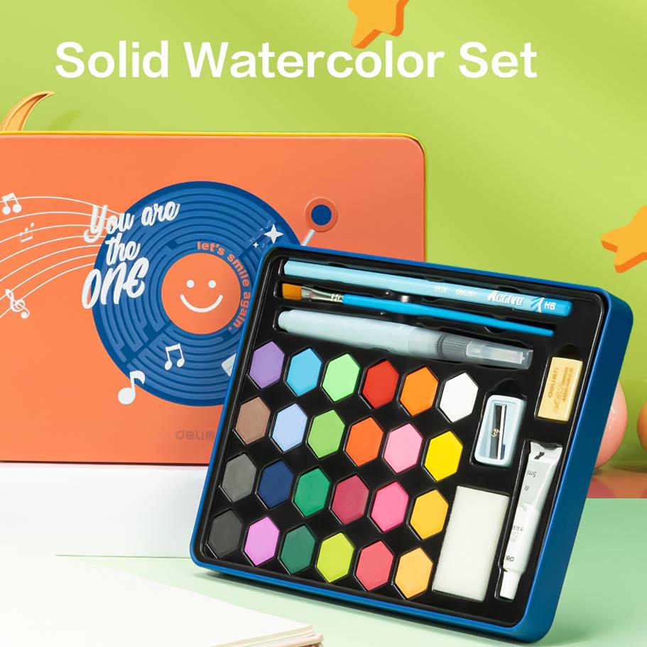 

[PRODUK 9ZGMR] Deli Solid Watercolor Paint / Set Cat Air Padat Warna Terang Dengan Kuas Air Otomatis 73936-X GQB