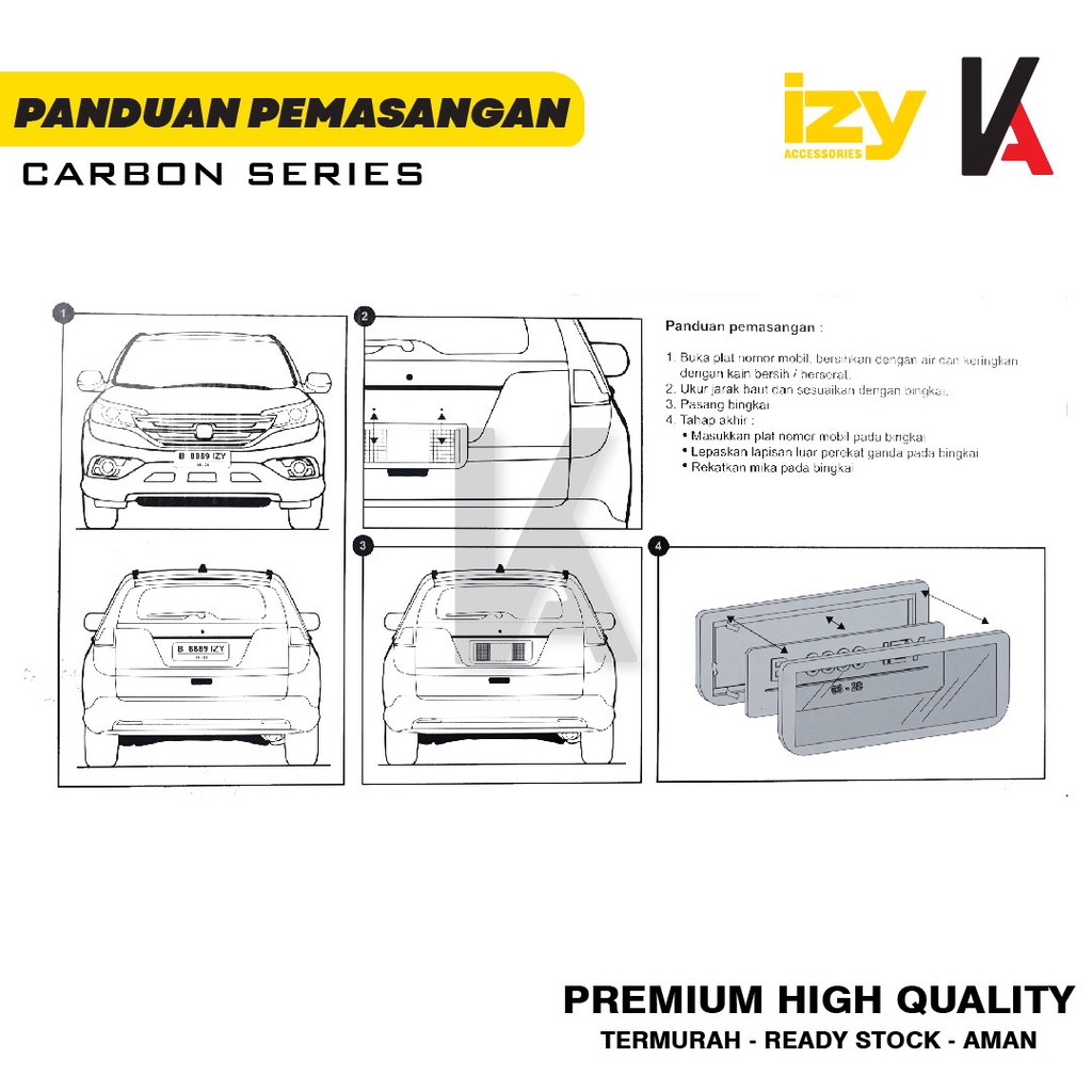 COVER / DUDUKAN / TATAKAN / TEMPAT PLAT NOMOR MOBIL AKRILIK IZY CARBON