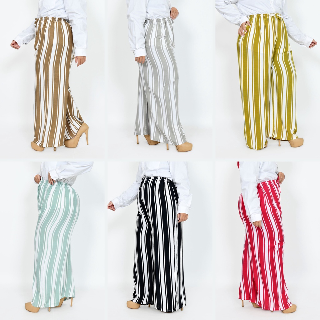 Celana Kulot Wanita Jumbo BIG Salur Bahan Rayon Premium Termurah