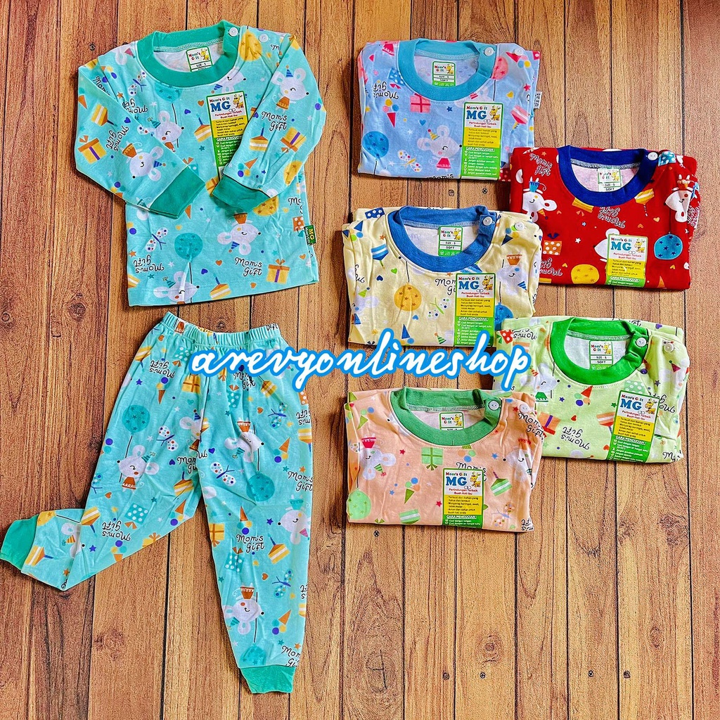 Setelan Baju Bayi Oblong Panjang Moms Gift Baju Panjang Celana Panjang Motif Mouse SML XL 4 Bulan - 4 Tahun