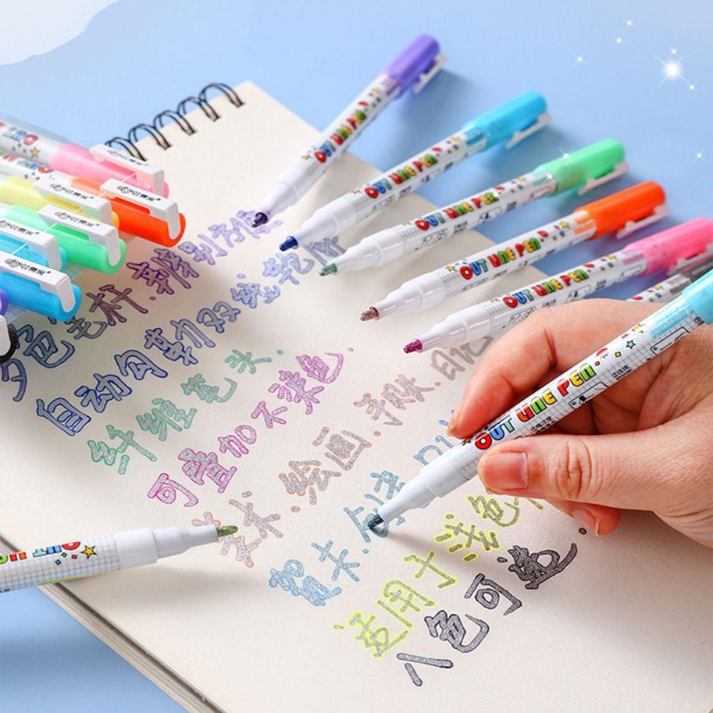 R-flower 8warna Garis Ganda Pen Aksen Grafiti Natal Fluorescence Hand Painted Magic Contour Stabilo Pen