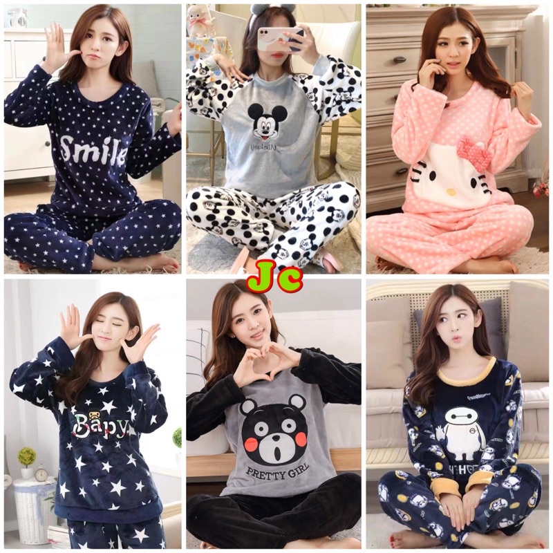 JC- St piyama bulu Import / Stelan bulu karakter / set bludru bulu Import