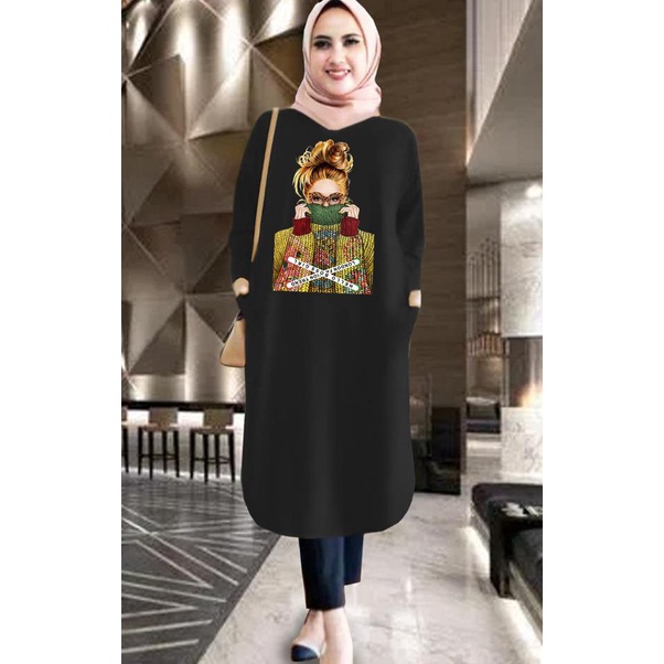 Tunik wanita DTF CEWEK KACAMATA / tunik murah / tunik kekinian / tunik panjang / tunik import / tunik jumbo