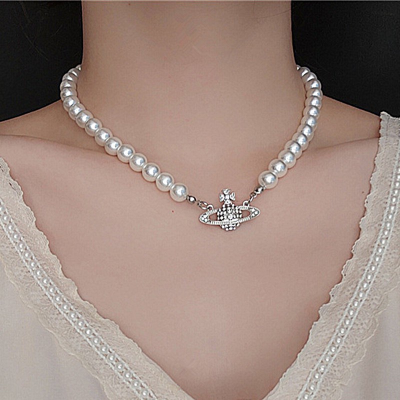 AY(CN) Gelang Kalung Mutiara Kristal Elegan Planet Klavikula Emas Perak Rantai Choker Bracelets Untuk Aksesoris Perhiasan Wanita