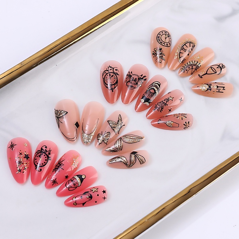 Stiker Kuku Tahun Baru2023 Jam Hitung Mundur Desain Pernak Pernik Champagne Shiny Glitter Sliders Pinguin Kucing DIY Manicure Decals