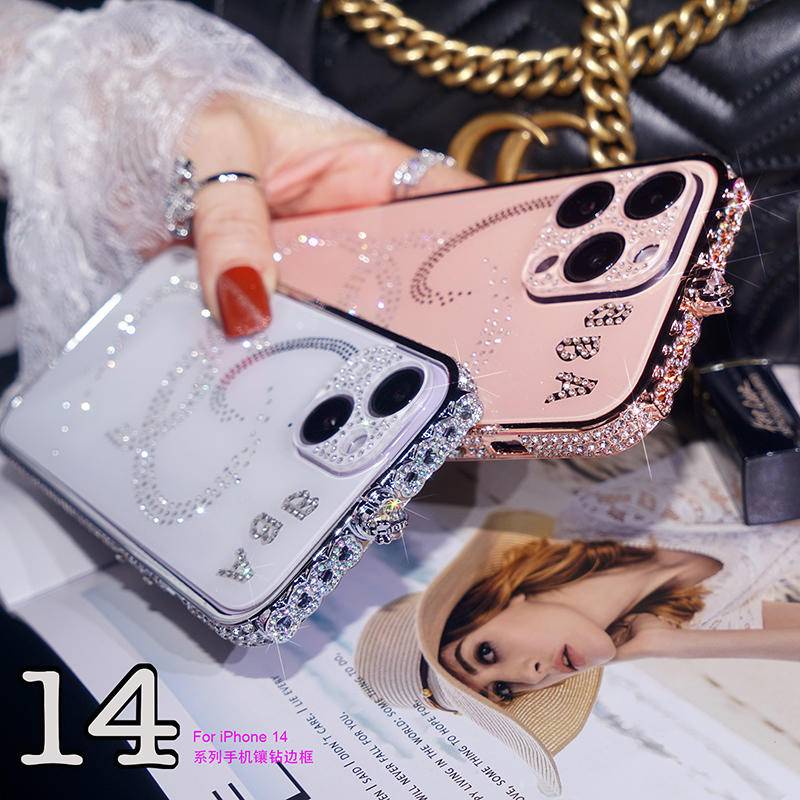 IPHONE Bling Berlian Mibile Ponsel Bumper Armor Case Untuk iPhone14 13 12 11 Pro Plus Case Glitter Berlian Imitasi Bingkai Logam Untuk iPhone14 iPhone13 iPhone12 iPhone11