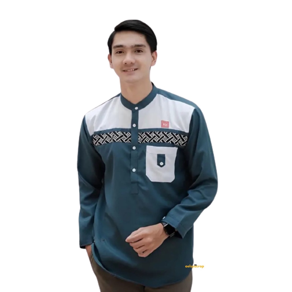 (Terbaru) Baju Koko Kurta Dewasa Lengan Panjang Pria Muslim Terbaru Motif Batik Katun Import