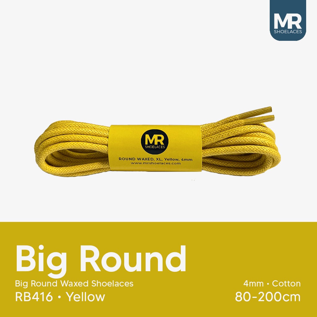 MR Shoelaces RB416 Yellow (Kuning) Tali Sepatu Lilin Katun Bulat Round 4mm 70cm 80cm 90cm 100cm 120cm 150cm 180cm 200cm untuk Boots - Premium Shoelace