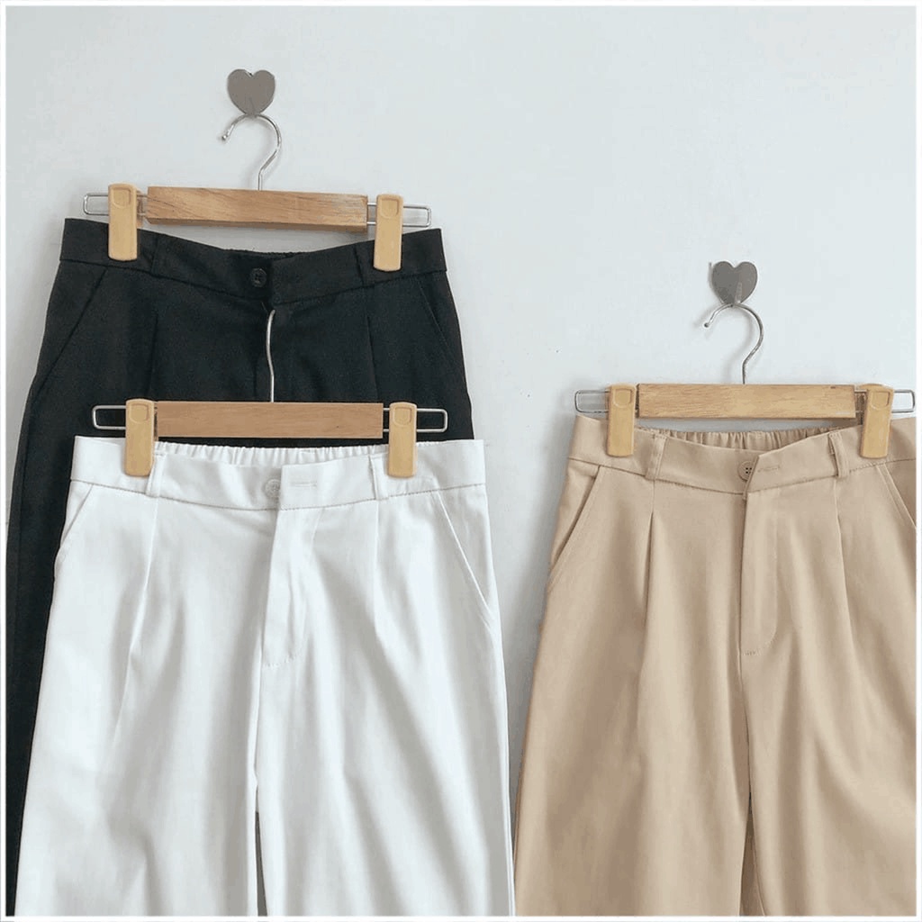 celana kerja wanita bahan katun twill premium kantor formal casual kantong kancing resleting karet big size jumbo slimfit ankle pants