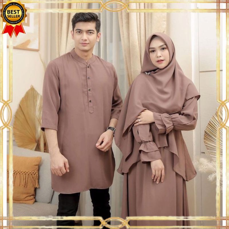COD - Ria Ricis Ryan TR Couple Baju Pasangan Gamis Syari + Sirwal Muslim Wanita Pria Polos Pesta Kon
