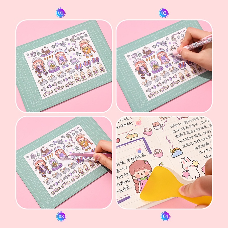 50pcs Stiker Lucu Buku Dengan Alat Ins Gadis DIY Bahan Tangan Akun Stiker Ada Pola Berulang Kartun Stiker Dekorasi Alat Tulis