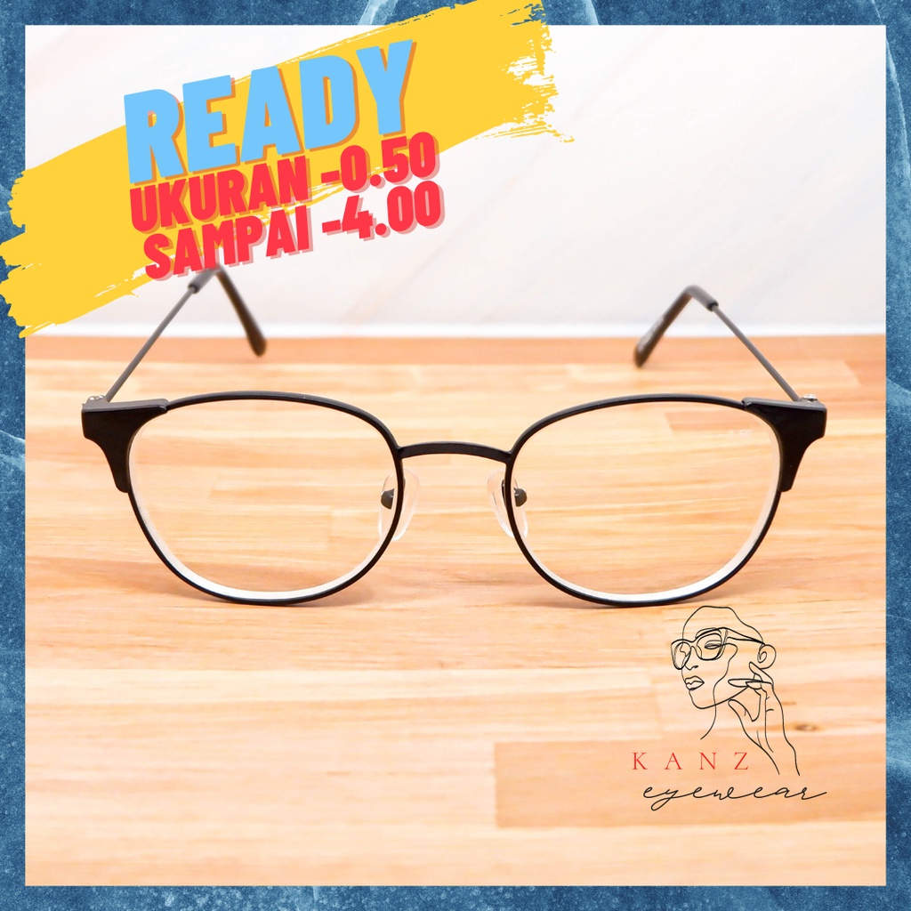 Kacamata Minus Rabun Jauh Wanita Pria Cat Eye Besi Oval Bulat Besar Nosepad Orang Tua