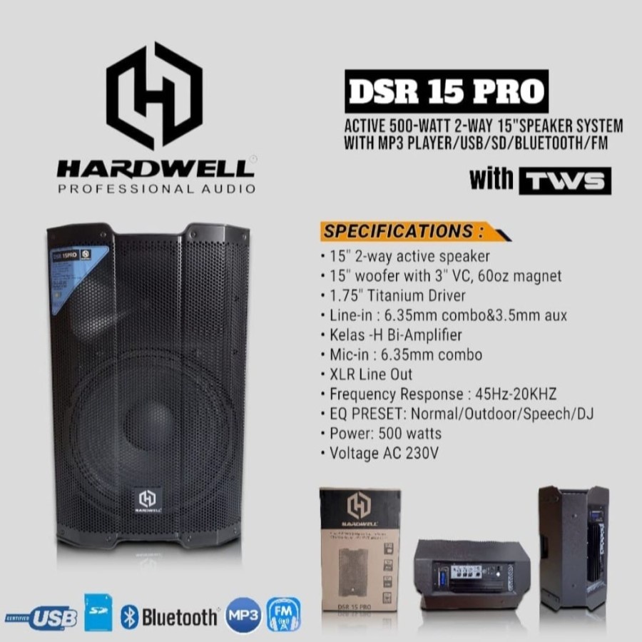 Speaker aktif Hardwell DSR15 Pro 15 inch Bluetooth DSR 15Pro DSR15PRO